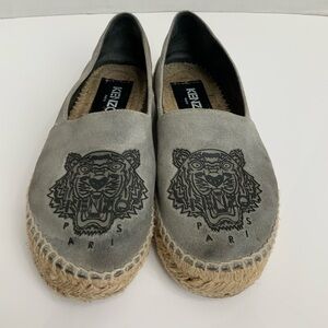 KENZO Paris Kids Girls Sz 4 EU 35 Gray Suede Tiger Espadrilles Flats